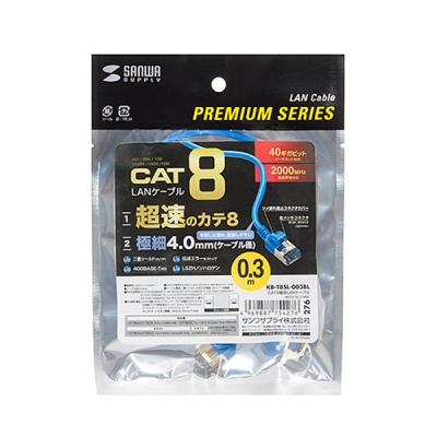 강원전자 산와서플라이 CAT.8 SSTP Ultra Slim 랜 케이블 0.3m KB-T8SL-003BL