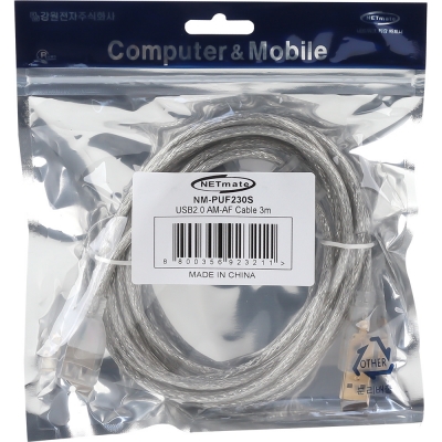 강원전자 넷메이트 프리미엄 USB2.0 연장 AM-AF 투명 케이블 3m NM-PUF230S